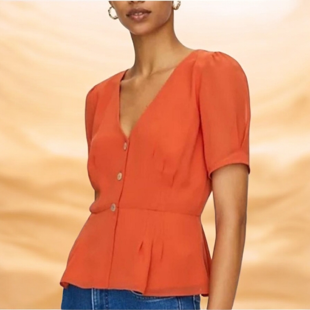 Wilfred Aritzia Women's Orange Sinopia Button-Front Peplum Blouse